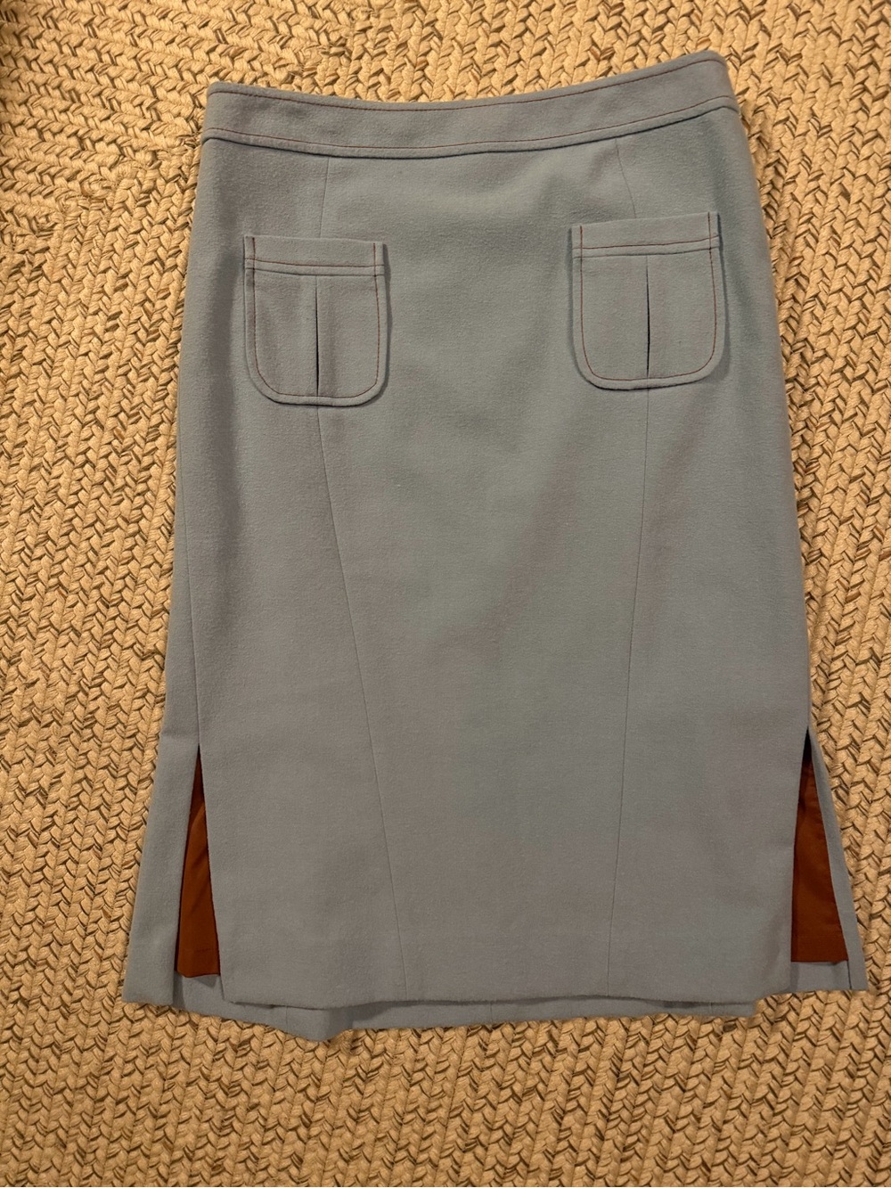 Etcetera Light Blue Pencil Skirt 6 Rust Slit Lining